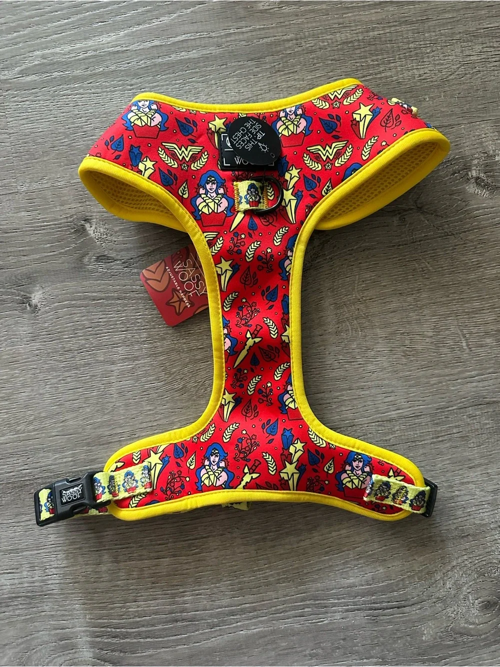 Wonder Woman Red & Yellow Soft Dog Harness by WonderWoof size XL